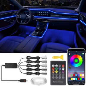 LEDCARE Interior Car Lights, 5 in 1 RGB Car LED Lights with Wireless APP/RF Remote/Button Control, Ambient Lighting Kit with 236 Inch Fiber Optic, Music Mode USB Neon Light Strip