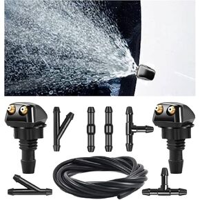 Car Front Windshield Washer Nozzles, Washer Nozzle Kit Car Double-hole Wiper Washer, Auto Washer Nozzles Window Wiper Spray for Most Cars (Washer Nozzle with Hose and Connector) in Kuwait