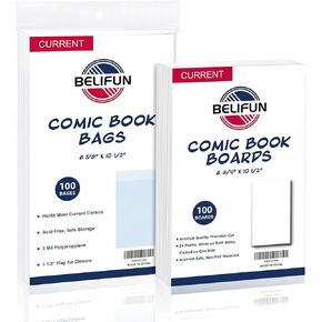 100ct Current Comic-Book-Bags and Boards - Reusable Comic Book Boards and Bags for Comic Book Storage, 1 1/2" Flap Comic Bags and Backing Boards, Clear Protector and Protection Board Cardboards