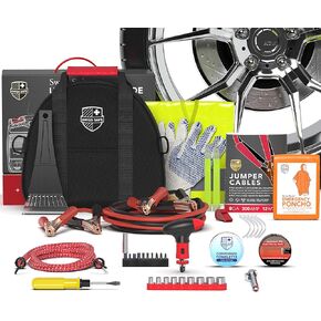 Swiss Safe Automotive Emergency Car Kit with Road Trip Must Haves including 200 Pc Car First Aid Kit, Jumper Cables, Tow Rope, and More.
