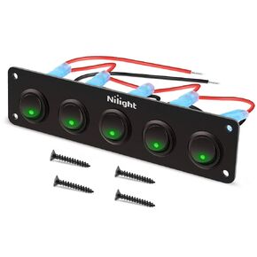 Nilight 5 Gang 3 Pin Rocker Switch Panel Waterproof On-Off Toggle Switches for Car Vehicle Trailer Truck SUV Marine Boat RV Ship 12V/24V 20A