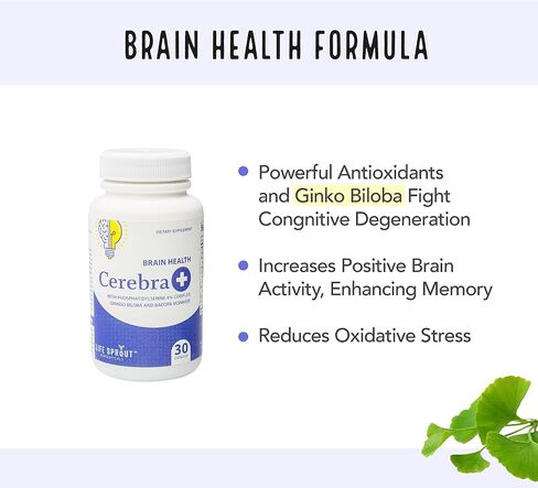 Life Sprout Bioceuticals Cerebra+ Brain Health Formula with L-Glutamine and Ginkgo Biloba - 30 Capsules in Saudi Arabia