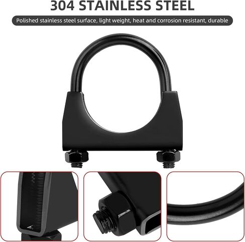 مشبك عادم على شكل حرف U عالي التحمل مقاس 1.5 بوصة مع شفة سرج لأنبوب ذيل العادم، مشابك كاتم صوت على شكل حرف U من الفولاذ المقاوم للصدأ مقاس 1-1/2 بوصة، باللون الأسود، عبوة من قطعتين in Kuwait