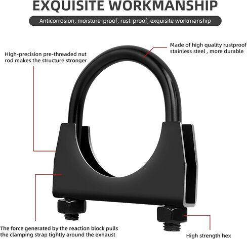 مشبك عادم على شكل حرف U عالي التحمل مقاس 1.5 بوصة مع شفة سرج لأنبوب ذيل العادم، مشابك كاتم صوت على شكل حرف U من الفولاذ المقاوم للصدأ مقاس 1-1/2 بوصة، باللون الأسود، عبوة من قطعتين in Kuwait