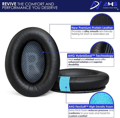 AHG Premium SoundLink AE2 Ear Pads Cushions Compatible with Bose SoundLink AE2 / Bose SoundLink Around Ear ii Wireless Headphones (Black). Premium Protein Leather | Extra Thick Soft High-Density Foam in Saudi Arabia