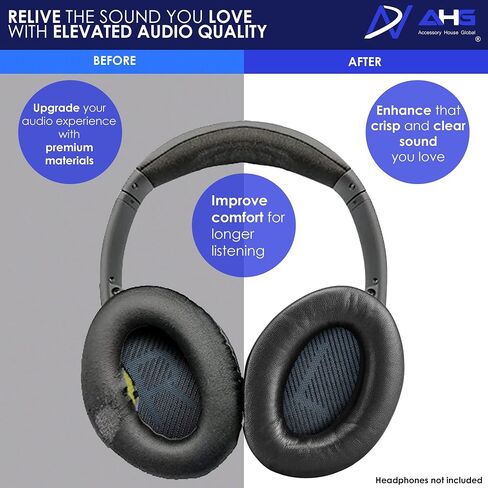 AHG Premium SoundLink AE2 Ear Pads Cushions Compatible with Bose SoundLink AE2 / Bose SoundLink Around Ear ii Wireless Headphones (Black). Premium Protein Leather | Extra Thick Soft High-Density Foam in Saudi Arabia