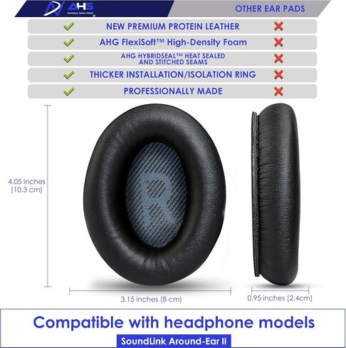 AHG Premium SoundLink AE2 Ear Pads Cushions Compatible with Bose SoundLink AE2 / Bose SoundLink Around Ear ii Wireless Headphones (Black). Premium Protein Leather | Extra Thick Soft High-Density Foam in Saudi Arabia