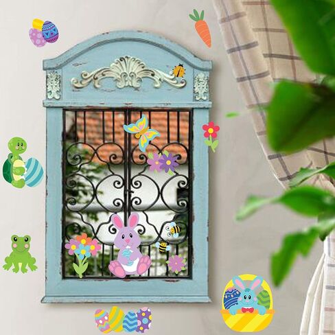 JOYIN 130 Pcs Easter Window Cling Stickers for Home Decoration,Bunny Easter Eggs Glass Door Decals for Windows Decoration (12 Sheets) in Saudi Arabia