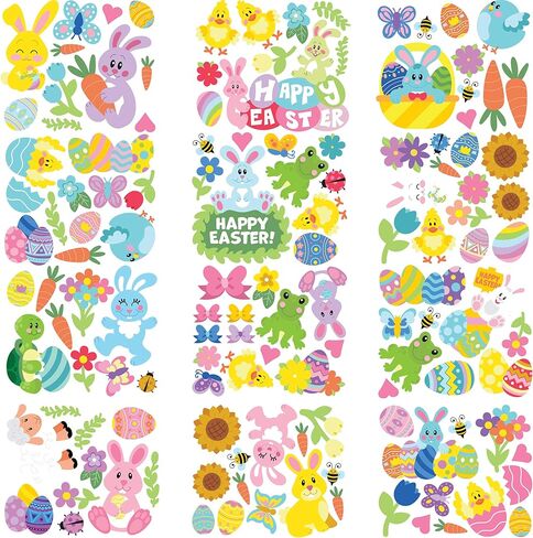 JOYIN 130 Pcs Easter Window Cling Stickers for Home Decoration,Bunny Easter Eggs Glass Door Decals for Windows Decoration (12 Sheets) in Saudi Arabia