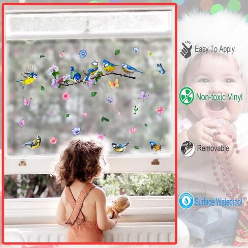 MIYALIONE Hummingbird on The Tree Branch Window Stickers Clings Decor Green Leaf Floral Butterfly Flying Bird Wall Stickers Decals for Home Nursery Classroom Window Glass Decoration in Saudi Arabia