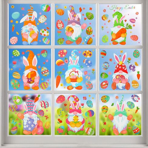 ملصقات نافذة عيد الفصح من FINGOOO، 9 أوراق 167 قطعة من ملصقات النوافذ على شكل بيضة عيد الفصح شارات لديكور النوافذ الزجاجية في المنزل والمكتب والربيع in Kuwait