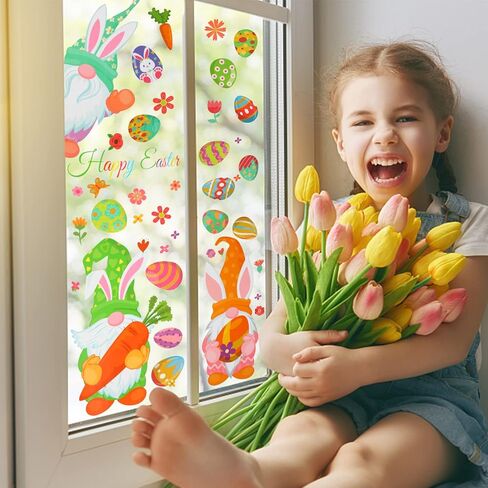 ملصقات نافذة عيد الفصح من FINGOOO، 9 أوراق 167 قطعة من ملصقات النوافذ على شكل بيضة عيد الفصح شارات لديكور النوافذ الزجاجية في المنزل والمكتب والربيع in Kuwait