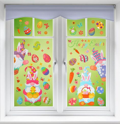 ملصقات نافذة عيد الفصح من FINGOOO، 9 أوراق 167 قطعة من ملصقات النوافذ على شكل بيضة عيد الفصح شارات لديكور النوافذ الزجاجية في المنزل والمكتب والربيع in Kuwait