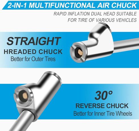 ظرف هواء مزدوج الرأس FNPT ممتد 1/4 بوصة، اتصال ثنائي الاتجاه، ظرف هواء ممتد 14.9 بوصة مع مقبض مطاطي، ظرف إطار مع قابس سريع للإطارات شبه، RV، الشاحنة المزدوجة in Kuwait