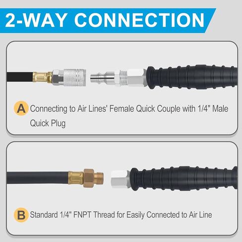 ظرف هواء مزدوج الرأس FNPT ممتد 1/4 بوصة، اتصال ثنائي الاتجاه، ظرف هواء ممتد 14.9 بوصة مع مقبض مطاطي، ظرف إطار مع قابس سريع للإطارات شبه، RV، الشاحنة المزدوجة in Kuwait