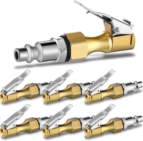 6 Pcs 1/4" NPT Brass Air Chuck Closed Flow Tire Chuck Heavy Duty Lock with Clip Chuck Heavy Duty Locking Tire Inflator Chuck No Leak Tire Chuck with Clamp for Vehicle Air Compressor Pump in Saudi Arabia