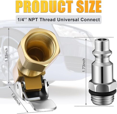 6 Pcs 1/4" NPT Brass Air Chuck Closed Flow Tire Chuck Heavy Duty Lock with Clip Chuck Heavy Duty Locking Tire Inflator Chuck No Leak Tire Chuck with Clamp for Vehicle Air Compressor Pump in Saudi Arabia