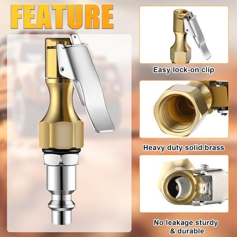 6 Pcs 1/4" NPT Brass Air Chuck Closed Flow Tire Chuck Heavy Duty Lock with Clip Chuck Heavy Duty Locking Tire Inflator Chuck No Leak Tire Chuck with Clamp for Vehicle Air Compressor Pump in Saudi Arabia