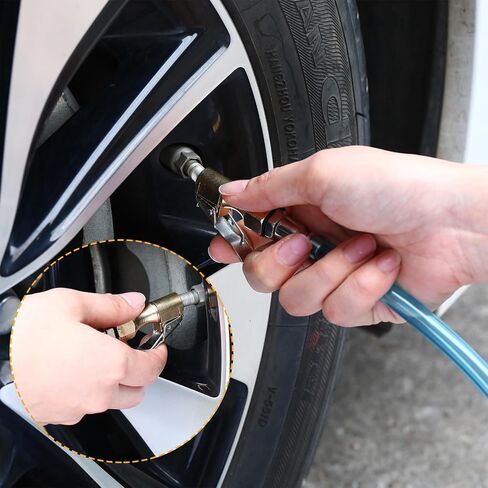 6 Pcs 1/4" NPT Brass Air Chuck Closed Flow Tire Chuck Heavy Duty Lock with Clip Chuck Heavy Duty Locking Tire Inflator Chuck No Leak Tire Chuck with Clamp for Vehicle Air Compressor Pump in Saudi Arabia
