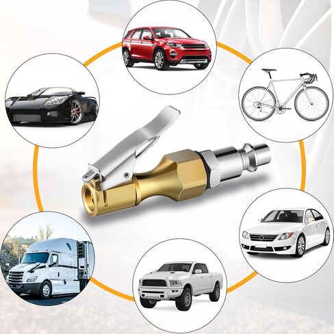 6 Pcs 1/4" NPT Brass Air Chuck Closed Flow Tire Chuck Heavy Duty Lock with Clip Chuck Heavy Duty Locking Tire Inflator Chuck No Leak Tire Chuck with Clamp for Vehicle Air Compressor Pump in Saudi Arabia