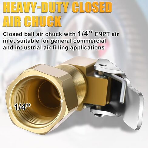 6 Pcs 1/4" NPT Brass Air Chuck Closed Flow Tire Chuck Heavy Duty Lock with Clip Chuck Heavy Duty Locking Tire Inflator Chuck No Leak Tire Chuck with Clamp for Vehicle Air Compressor Pump in Saudi Arabia