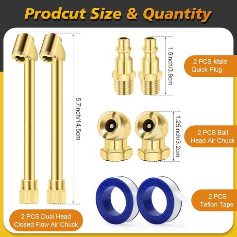 مجموعة ظرف هواء نحاسي مكون من 8 قطع من Coitak، ظرف هواء كروي مغلق 1/4 بوصة، ظرف هواء مزدوج الرأس NPT ومقبس سريع قياسي للذكور، طقم ملء هواء الإطارات لقياس منفاخ الإطارات وضاغط الهواء in Kuwait