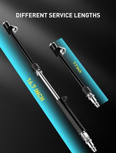 ظرف هواء برأس مزدوج ممتد مقاس 16.7 بوصة، وصلة ثنائية الاتجاه مقاس 1/4 بوصة NPT مع قبضة مطاطية، مجموعة ملء هواء الإطارات ذات القدم المستقيمة لقياس منفاخ الإطارات وضاغط الهواء in Kuwait