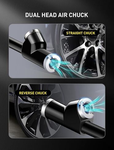 ظرف هواء برأس مزدوج ممتد مقاس 16.7 بوصة، وصلة ثنائية الاتجاه مقاس 1/4 بوصة NPT مع قبضة مطاطية، مجموعة ملء هواء الإطارات ذات القدم المستقيمة لقياس منفاخ الإطارات وضاغط الهواء in Kuwait