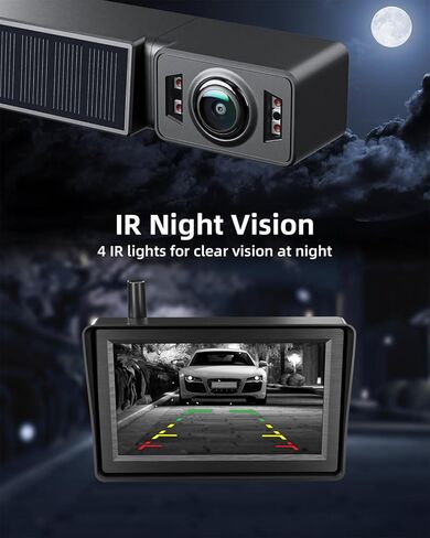 كاميرا احتياطية لاسلكية تعمل بالطاقة الشمسية مع رؤية ليلية بالأشعة تحت الحمراء، تثبيت لمدة 3 دقائق بدون أسلاك، مجهزة بشاشة 5 بوصة عالية الدقة 1080 بيكسل، كاميرا عكسية مقاومة للماء IP69K للسيارات والشاحنات والمقطورات RV in Kuwait