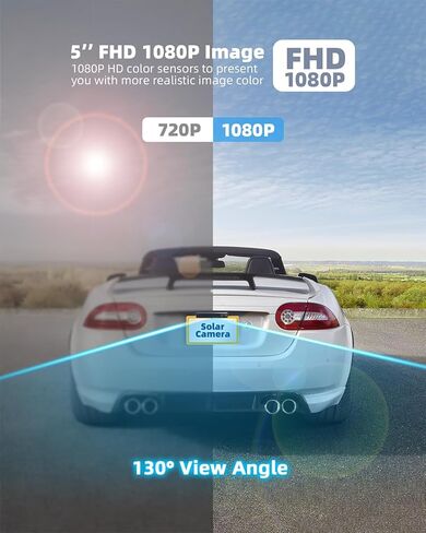 كاميرا احتياطية لاسلكية تعمل بالطاقة الشمسية مع رؤية ليلية بالأشعة تحت الحمراء، تثبيت لمدة 3 دقائق بدون أسلاك، مجهزة بشاشة 5 بوصة عالية الدقة 1080 بيكسل، كاميرا عكسية مقاومة للماء IP69K للسيارات والشاحنات والمقطورات RV in Kuwait