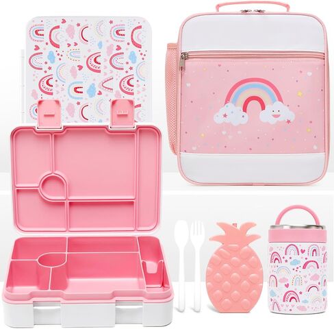 Bento Lunch Box for Kids with 14oz Insulated Water Bottle, Lunch Bag, Ic Box, BPA Free, 100% Leak-Proof, 4pcs Boys Lunch Box Set for Elementary Middle High School in Saudi Arabia