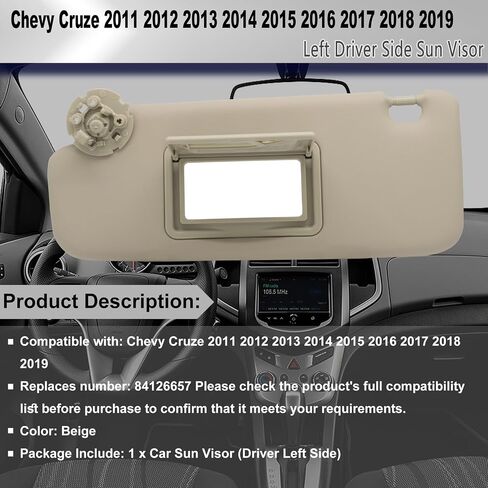 واقي الشمس الأيسر للسائق متوافق مع Chevy Cruze 2011-2019 يستبدل # 95034256 95034253 84126667 84126658 اللون: رمادي in Saudi Arabia