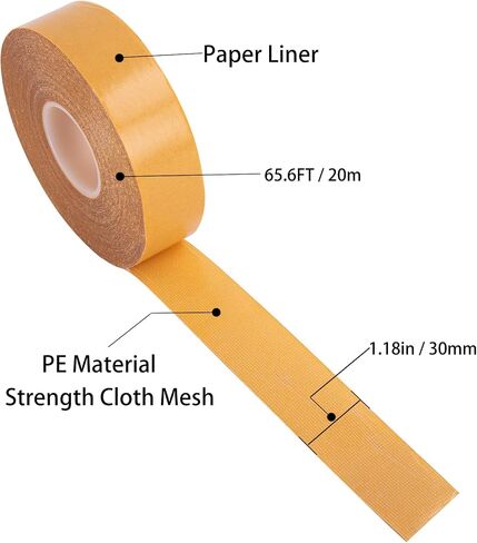 Tuocalo Double-Sided Fabric Tape Heavy Duty, 1.18inx66FT(20m) Super Sticky Clear Tape, Strong Wall Adhesive with Fiberglass Mesh, Fixed Carpet, Wall Decor, Removable & Residue Free in Saudi Arabia