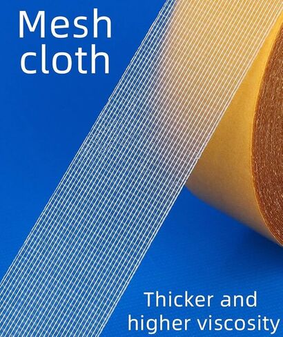 Tuocalo Double-Sided Fabric Tape Heavy Duty, 1.18inx66FT(20m) Super Sticky Clear Tape, Strong Wall Adhesive with Fiberglass Mesh, Fixed Carpet, Wall Decor, Removable & Residue Free in Saudi Arabia