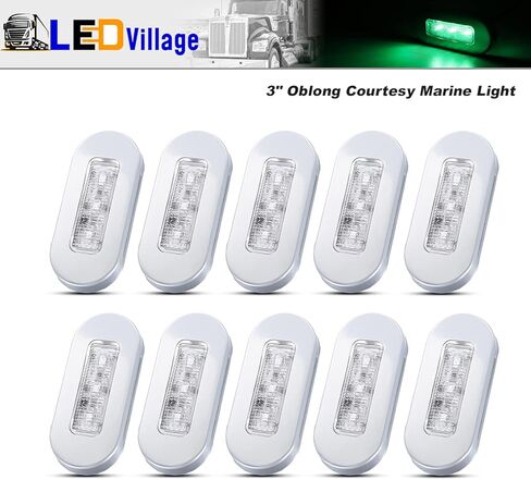 [عبوة من 10] Ledvillage 3 بوصة عدسة شفافة خضراء LED بيضاوية بحرية ضوء مجاملة لشاحنة الالتقاط والعبّارة واليخت والقوارب العائمة 12 فولت تيار مستمر مع الكروم المقاوم للأشعة فوق البنفسجية 12 in Kuwait