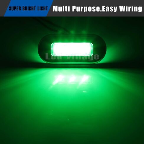 [عبوة من 10] Ledvillage 3 بوصة عدسة شفافة خضراء LED بيضاوية بحرية ضوء مجاملة لشاحنة الالتقاط والعبّارة واليخت والقوارب العائمة 12 فولت تيار مستمر مع الكروم المقاوم للأشعة فوق البنفسجية 12 in Kuwait