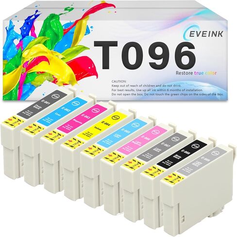 استبدال خراطيش الحبر T096 لخراطيش الحبر EPS0N 96 (T096120-T096920) المتوافقة مع الطابعة النافثة للحبر EPS0N Stylus Photo R2880 (9 عبوات) in Kuwait