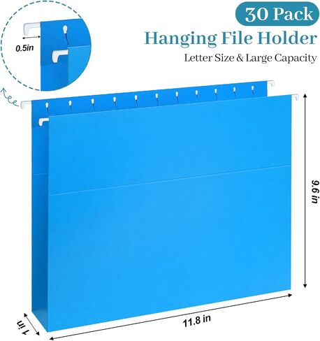 30 Pack Extra Capacity Hanging File Folders Reinforced Letter Size Hanging Folders with 1 Inch Expansion, 1/5 Cut Adjustable Tab Inserts for Office, School, Home Supplies, Assorted Colors in Saudi Arabia