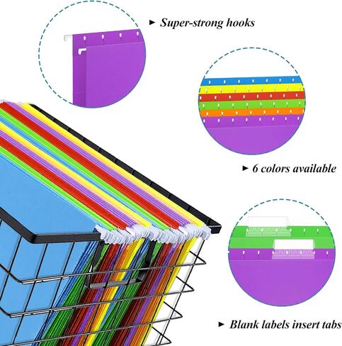 30 Pack Extra Capacity Hanging File Folders Reinforced Letter Size Hanging Folders with 1 Inch Expansion, 1/5 Cut Adjustable Tab Inserts for Office, School, Home Supplies, Assorted Colors in Saudi Arabia