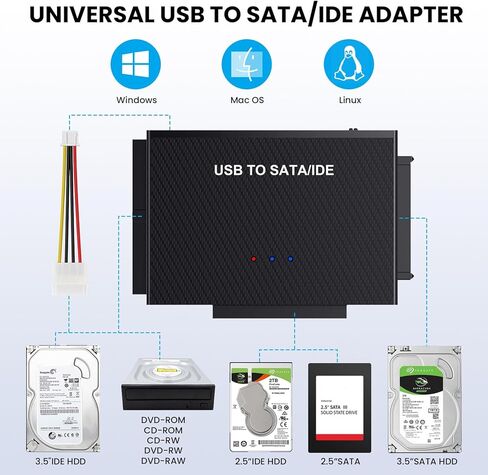 EYOOLD USB 3.0 إلى SATA IDE محول قارئ القرص الصلب الخارجي كابل محول لمحرك الأقراص الصلبة العالمي 2.5/3.5 HDD/SSD القرص الصلب محرك الأقراص الضوئية in Saudi Arabia
