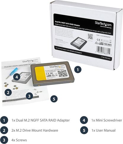 StarTech.com Dual M.2 SATA Adapter with RAID - 2x M.2 SSDs to 2.5in SATA (6Gbps) RAID Adapter Converter with TRIM Support (25S22M2NGFFR) Black/Silver in Saudi Arabia