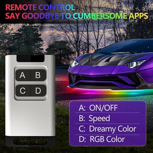 أضواء LED للجزء الخارجي من السيارة، مجموعة Underglow للشاحنة وسيارات الدفع الرباعي وعربة الجولف والقارب وأضواء تحت السيارة مع تطبيق الحياة الذكية RGB متعدد الألوان لوضع الموسيقى، أضواء Underglow، DC 12V in Kuwait