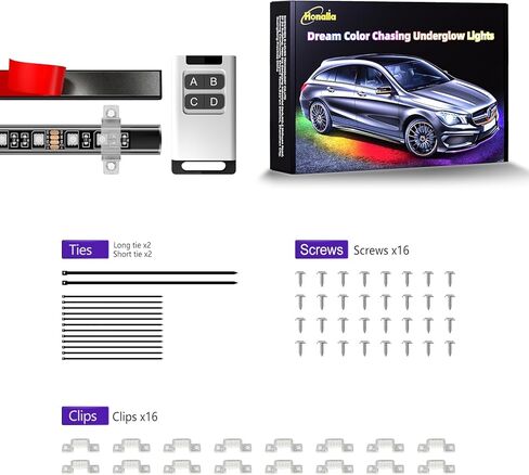 أضواء LED للجزء الخارجي من السيارة، مجموعة Underglow للشاحنة وسيارات الدفع الرباعي وعربة الجولف والقارب وأضواء تحت السيارة مع تطبيق الحياة الذكية RGB متعدد الألوان لوضع الموسيقى، أضواء Underglow، DC 12V in Kuwait