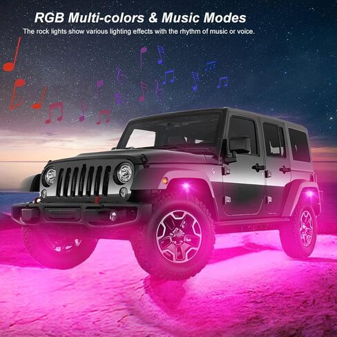 RGB LED أضواء الصخور، أضواء Underglow للشاحنات، 8 القرون 128 المصابيح النيون للماء RGB Underglow عدة مع التطبيق وRF مزدوج التحكم عن بعد وضع الموسيقى لشاحنة الطرق الوعرة دراجة نارية UTV ATV SUV in Kuwait