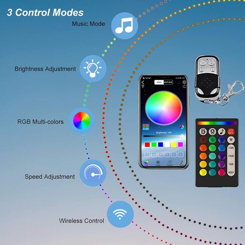 RGB LED أضواء الصخور، أضواء Underglow للشاحنات، 8 القرون 128 المصابيح النيون للماء RGB Underglow عدة مع التطبيق وRF مزدوج التحكم عن بعد وضع الموسيقى لشاحنة الطرق الوعرة دراجة نارية UTV ATV SUV in Kuwait