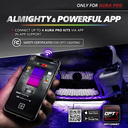 OPT7 Aura PRO Bluetooth 4pc LED Lighting Kit for Grille | 12" Multi-Color Strips w/SoundSync - Waterproof Peel'n'Stick Front Grill Valence - App Enabled- iOS & Android in Kuwait