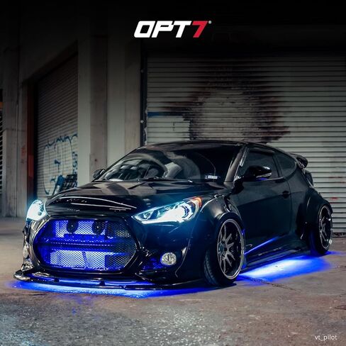 OPT7 Aura PRO Bluetooth 4pc LED Lighting Kit for Grille | 12" Multi-Color Strips w/SoundSync - Waterproof Peel'n'Stick Front Grill Valence - App Enabled- iOS & Android in Kuwait