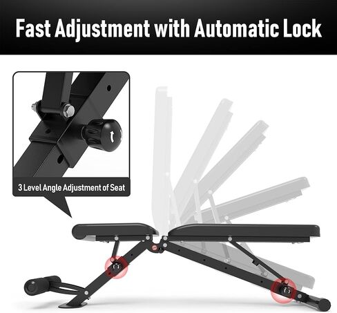 leikefitness Adjustable Weight Bench Foldable Workout Exercise Bench with Automatic Lock for Upright Incline Decline and Flat Full Body Exercise in Kuwait