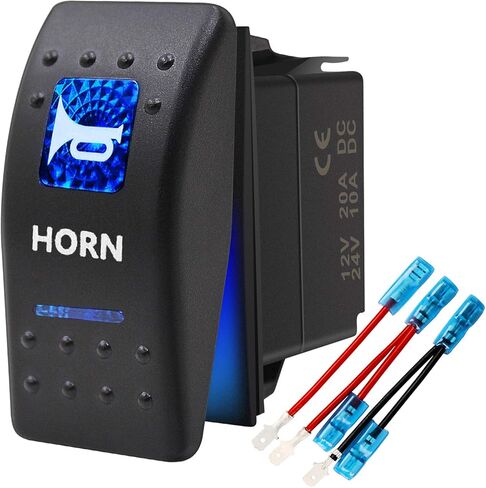 Momentary Horn Button Waterproof Rocker Switch Toggle - ON/OFF Blue LED Light - 12V 20Amp 24V 10Amp, 5 Pin For Automotive Cars Vehicles Marine Boats Trucks Trailers 4x4 Caravans RVs SUV ATV UTV & More in Saudi Arabia