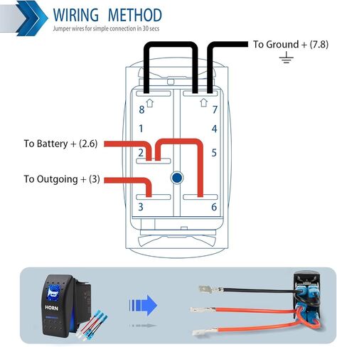 Momentary Horn Button Waterproof Rocker Switch Toggle - ON/OFF Blue LED Light - 12V 20Amp 24V 10Amp, 5 Pin For Automotive Cars Vehicles Marine Boats Trucks Trailers 4x4 Caravans RVs SUV ATV UTV & More in Saudi Arabia